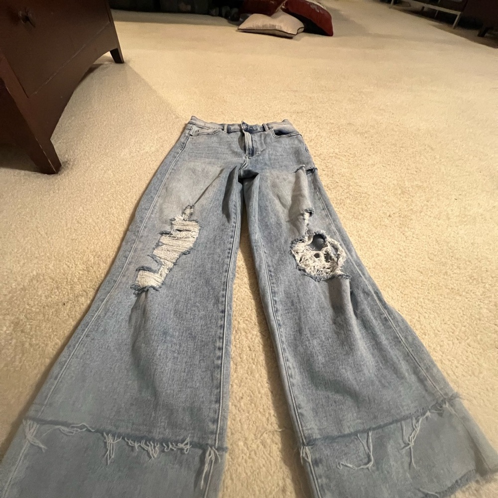Altrd State Light Blue Wide Leg Distressed